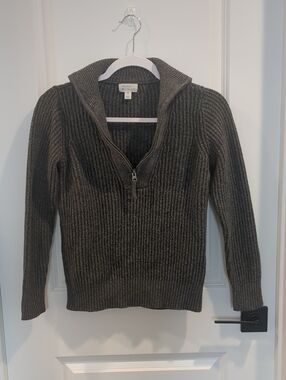 Market & Spruce Charcoal Ribbed Half-Zip Hooded Sweater | Women's XS